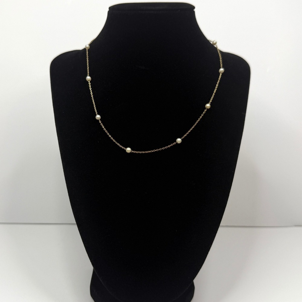 Delicate Faux Pearls Gold Chain Necklace Minimalist Style Dainty Jewelry 8 in L